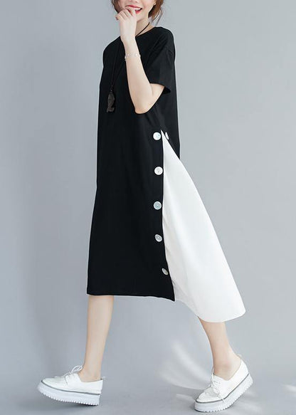 Handmade Black Patchwork White Clothes for O Neck a Line Dresses