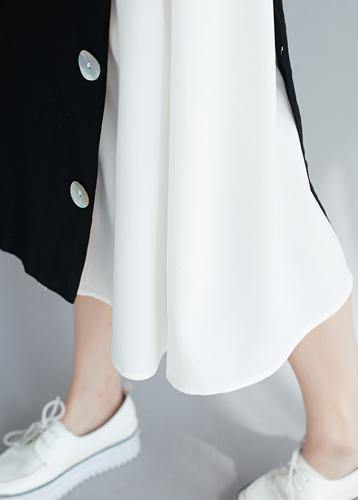 Handmade Black Patchwork White Clothes for O Neck a Line Dresses