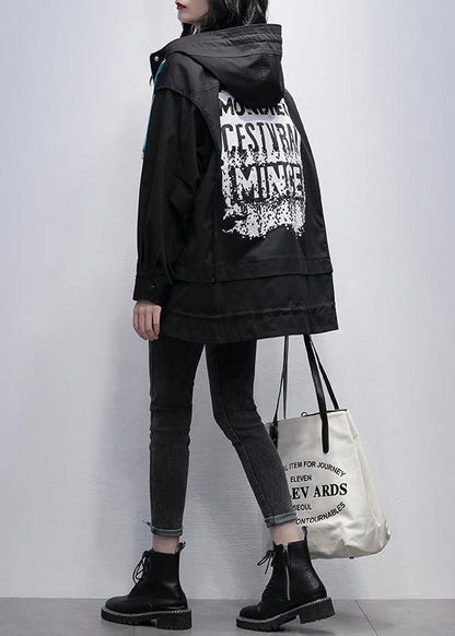 Handmade Black Tunics for Design Hooded Letter Coats