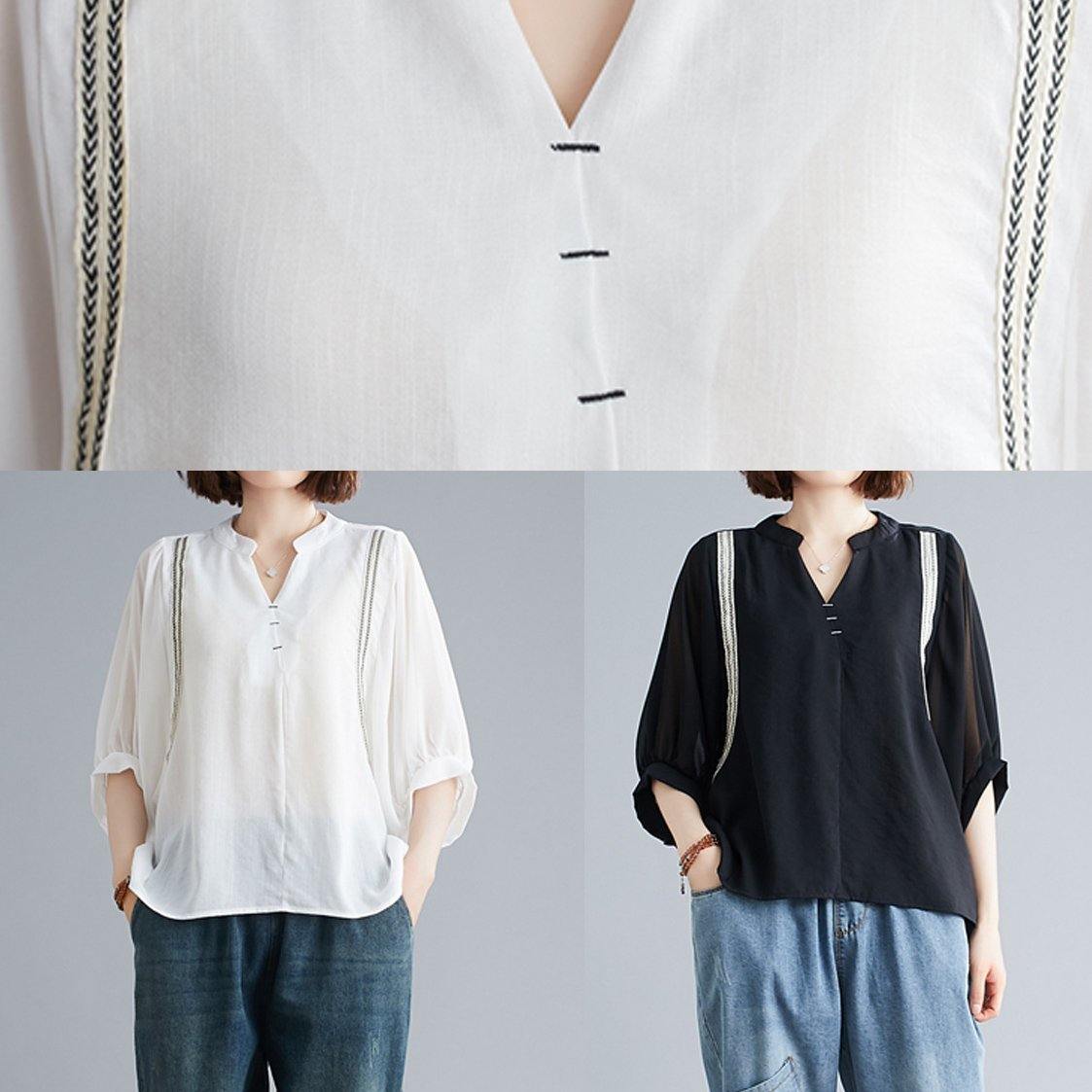 Handmade Black Top Silhouette V Neck Batwing Sleeve Summer Shirt