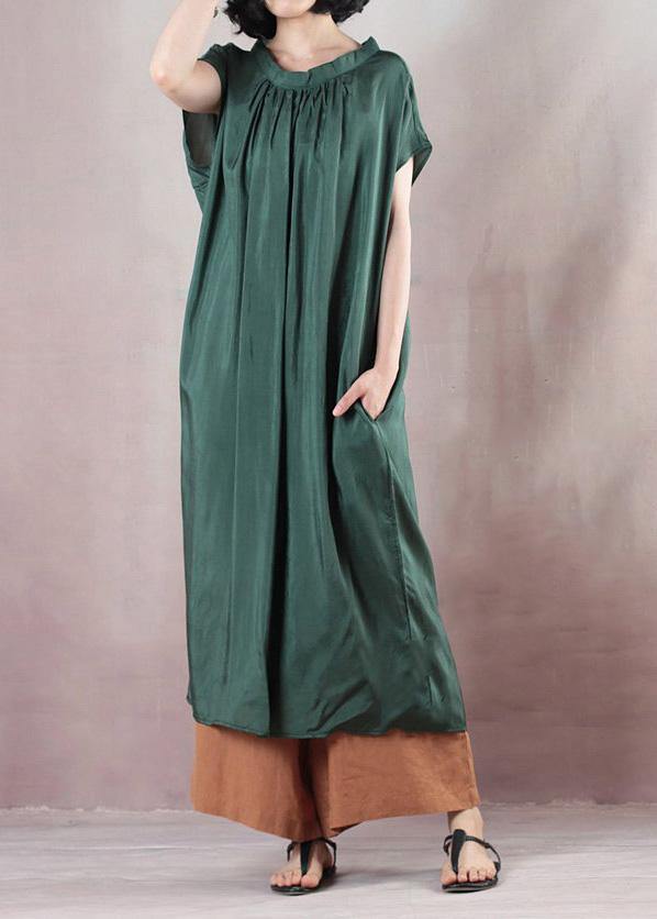 Handmade Blackish Green Cotton Wardrobes Cinched Art Summer Dress