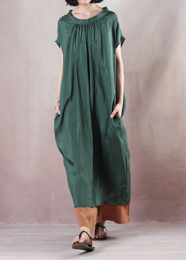 Handmade Blackish Green Cotton Wardrobes Cinched Art Summer Dress