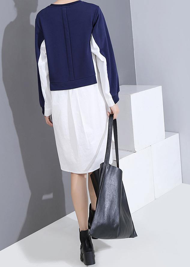 Handmade Blue Cotton Quilting Clothes Patchwork Cotton Fall Dresses