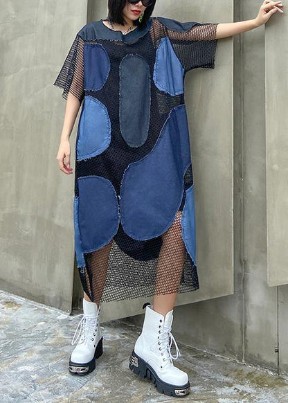 Handmade Blue Clothes Patchwork Tulle a Line Dress