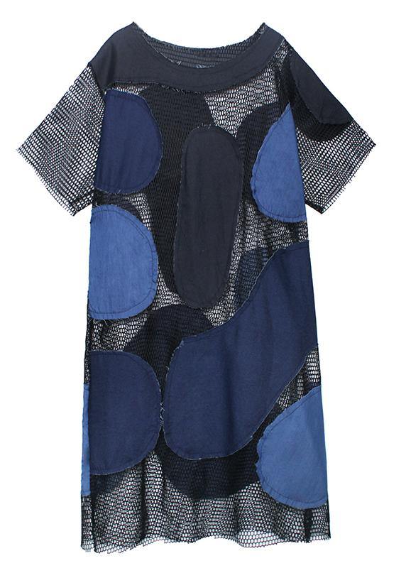 Handmade Blue Clothes Patchwork Tulle a Line Dress