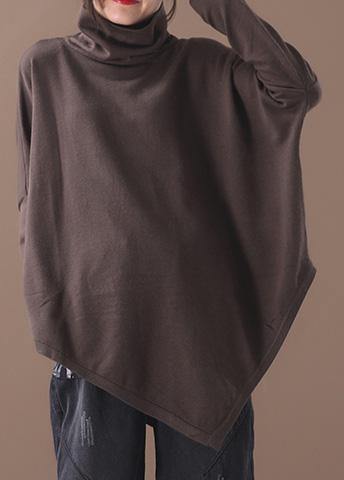 Handmade Chocolate Cotton Tunics for Asymmetric Hem Short High Neck Blouse