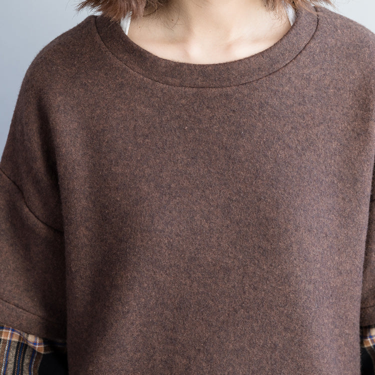 Handmade Cotton Clothes O Neck Patchwork Shape Gray Cotton Tops