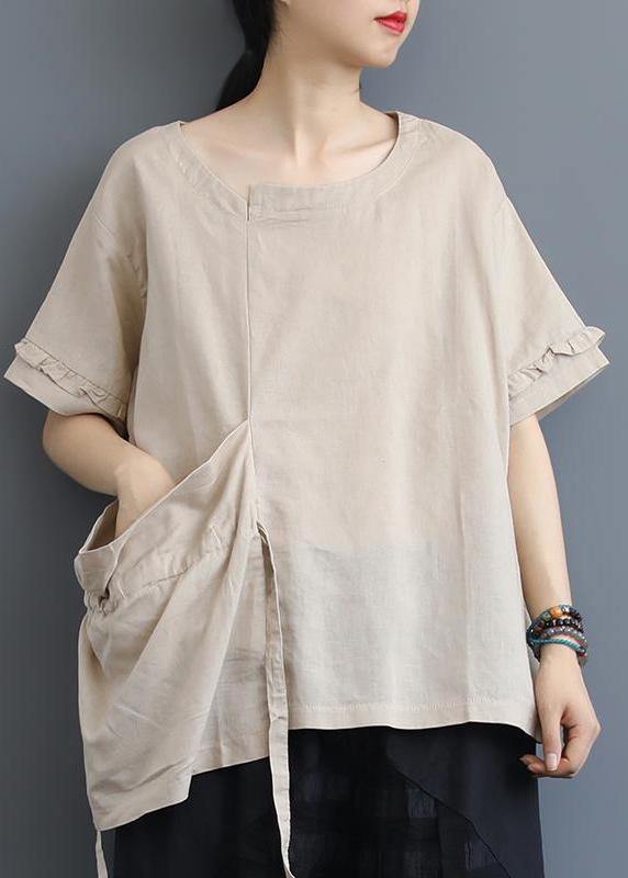 Handmade Cotton Clothes Fine Single Big Pocket Lacing Color T-shirt