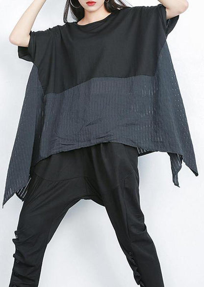 Handmade Cotton Shirts Stylish Summer Patchwork Batwing Sleeve Blouse