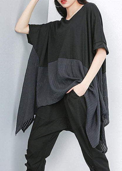 Handmade Cotton Shirts Stylish Summer Patchwork Batwing Sleeve Blouse