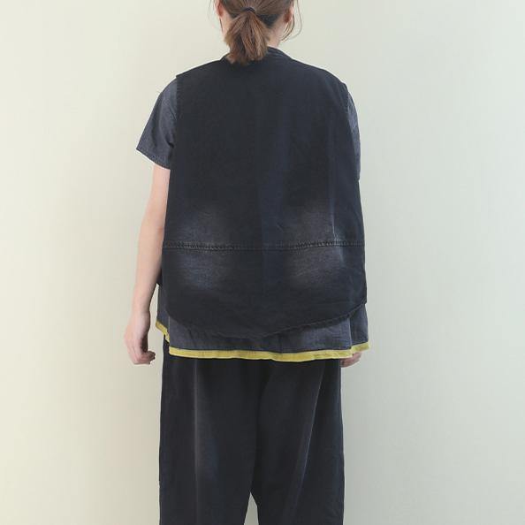Handmade Denim Black Dotted Cotton Top Sleeveless Tops