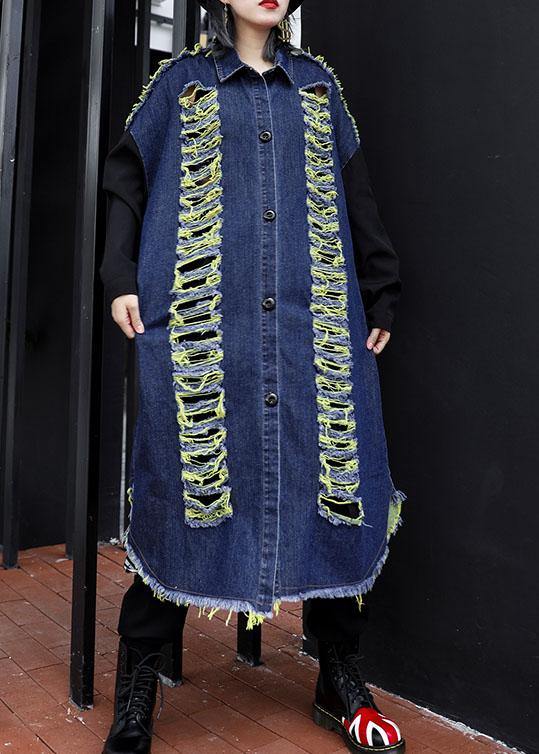 Handmade Denim Blue Patchwork Sleeve Fine Coats Photography Hollow Out Fall Coats
