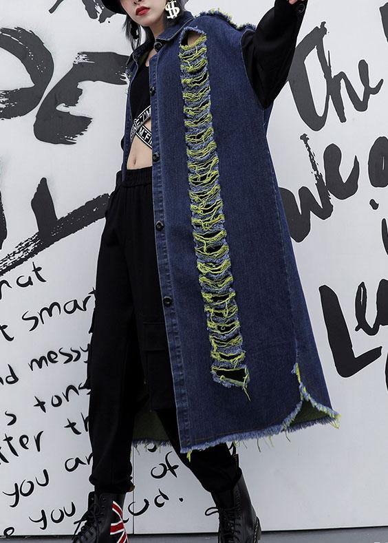 Handmade Denim Blue Patchwork Sleeve Fine Coats Photography Hollow Out Fall Coats