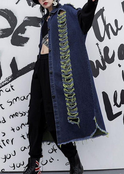 Handmade Denim Blue Patchwork Sleeve Fine Coats Photography Hollow Out Fall Coats