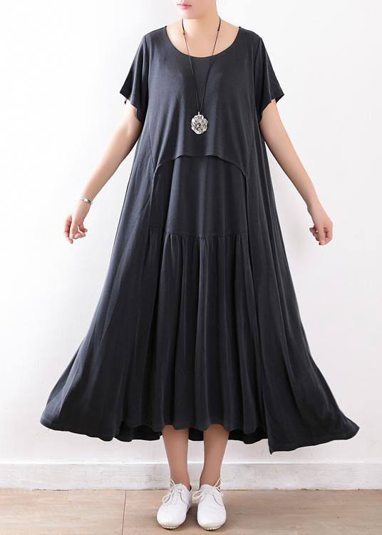 Handmade Dull Gray Tunics Pakistani Shape Patchwork Extra Large Hem Silk Summer Dresses
