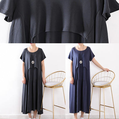 Handmade Dull Gray Tunics Pakistani Shape Patchwork Extra Large Hem Silk Summer Dresses