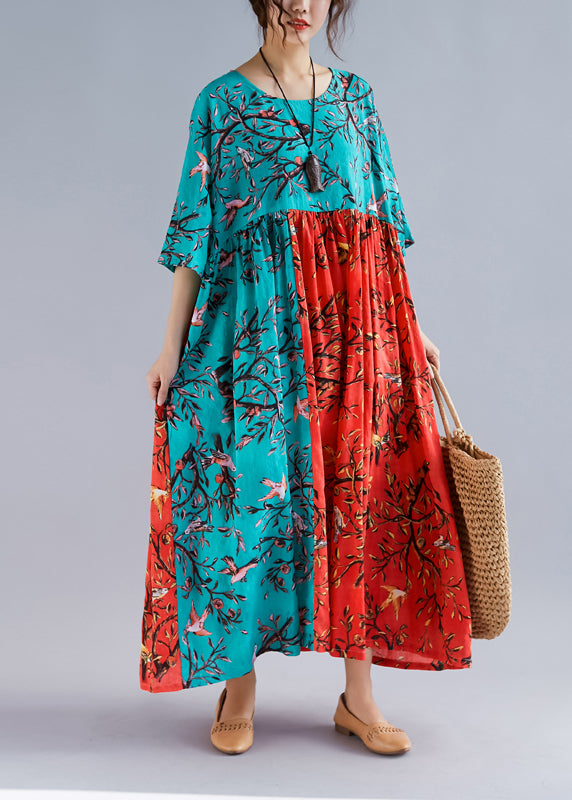 Handmade Linen Soft Surroundings Pattern O Neck Patchwork Cotton Summer Dress