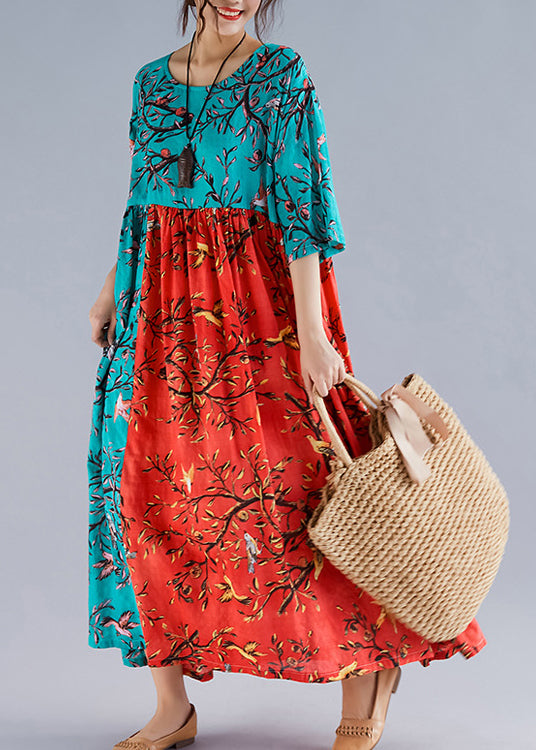 Handmade Linen Soft Surroundings Pattern O Neck Patchwork Cotton Summer Dress
