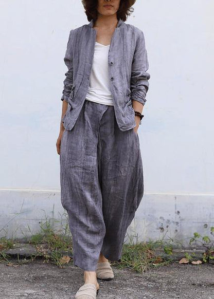 Handmade Gray Linen Tunic Pattern Cinched Knee Fall Blouse
