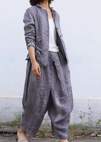 Handmade Gray Linen Tunic Pattern Cinched Knee Fall Blouse