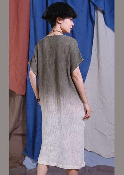 Handmade Gray O Neck Cotton Quilting Clothes Gradient Color Traveling Sundress Dresses
