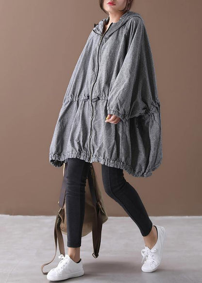 Handmade Gray Plaid Coat Inspiration Hooded Drawstring Coats