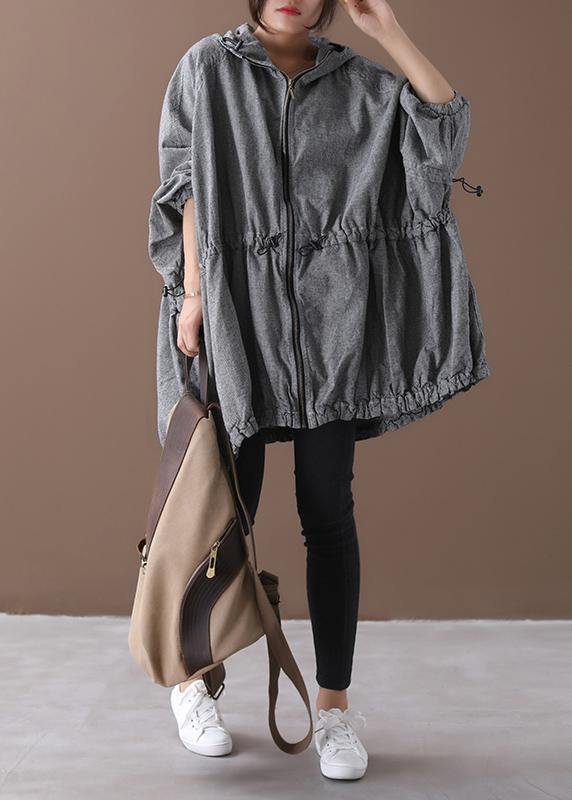 Handmade Gray Plaid Coat Inspiration Hooded Drawstring Coats
