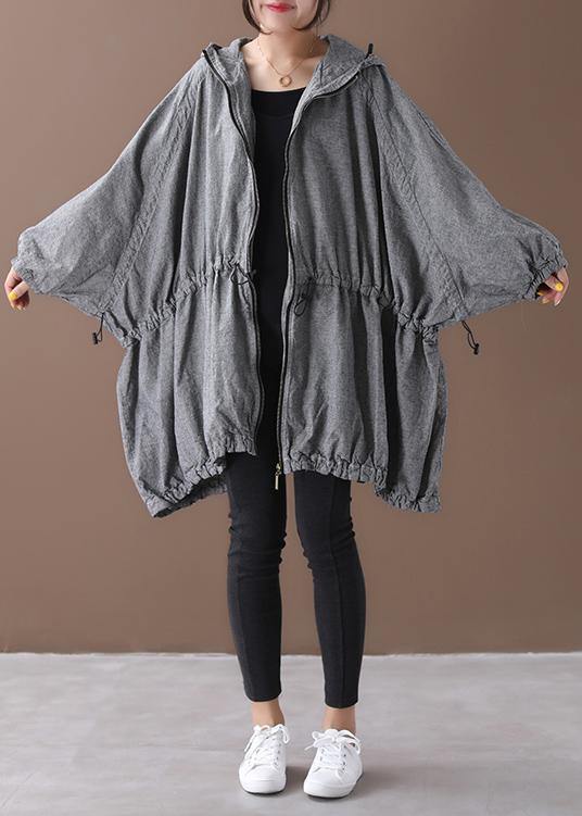 Handmade Gray Plaid Coat Inspiration Hooded Drawstring Coats