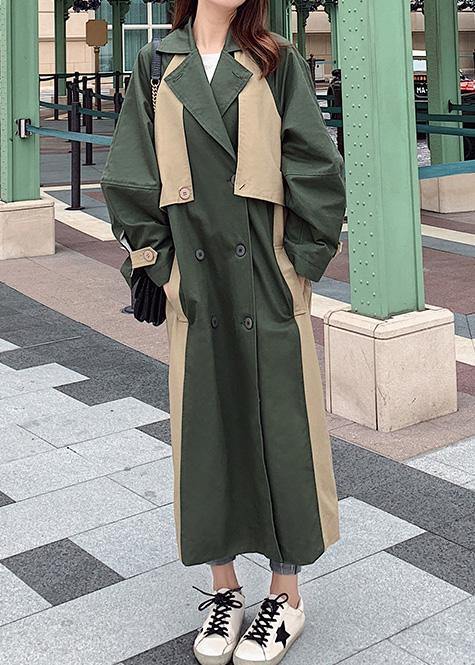 Handmade Green Fine Outwear Cotton Double Breast Patchwork Coat