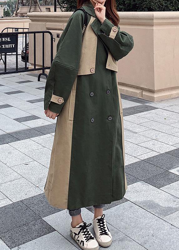 Handmade Green Fine Outwear Cotton Double Breast Patchwork Coat