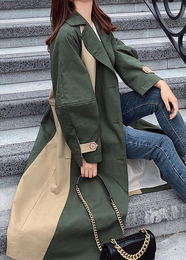 Handmade Green Fine Outwear Cotton Double Breast Patchwork Coat