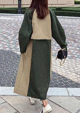Handmade Green Fine Outwear Cotton Double Breast Patchwork Coat