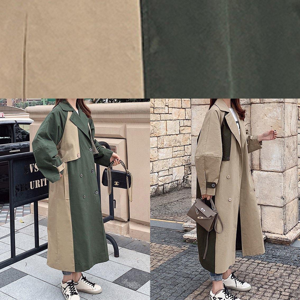 Handmade Green Fine Outwear Cotton Double Breast Patchwork Coat