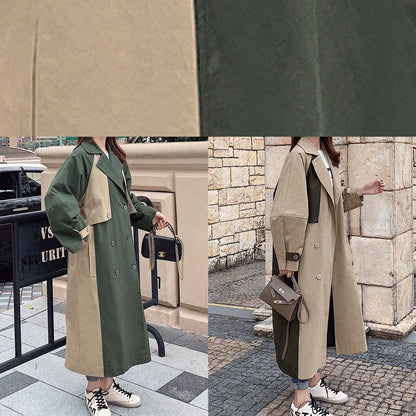 Handmade Green Fine Outwear Cotton Double Breast Patchwork Coat