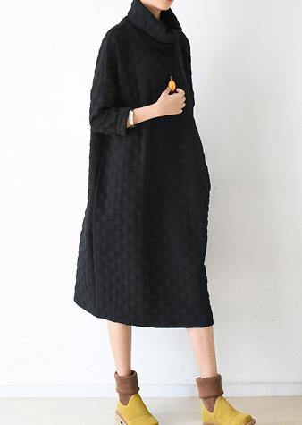Handmade High Neck Fall Dress Pattern Black Dotted Loose Dress