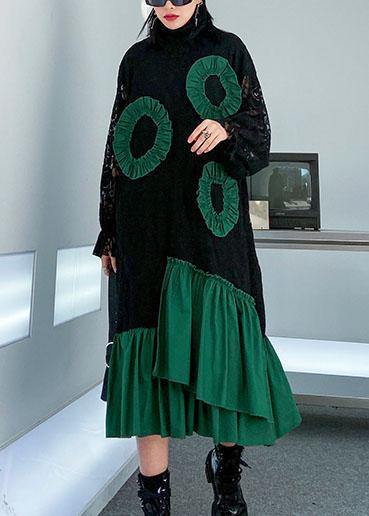 Handmade High Neck Patchwork Cotton Quilting Clothes Wardrobes Black a Line Dresses
