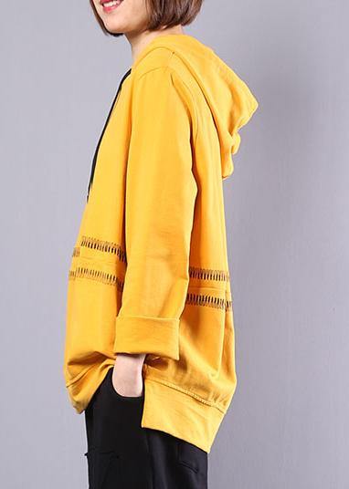 Handmade hooded cotton clothes For Women Photography yellow tops autumn