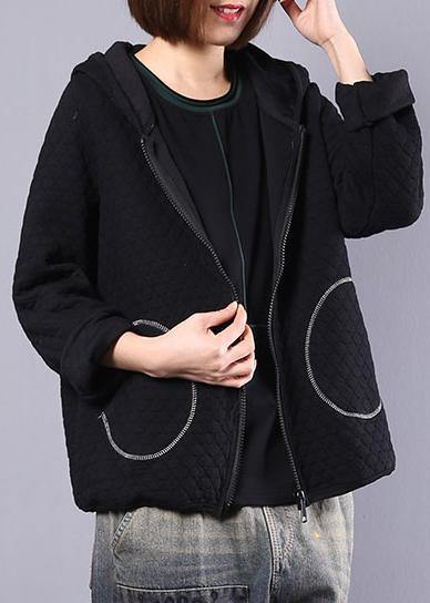 Handmade hooded cotton tops for women Photography black short coat fall