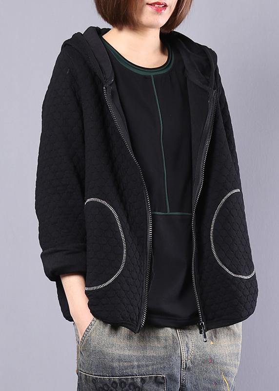 Handmade hooded cotton tops for women Photography black short coat fall