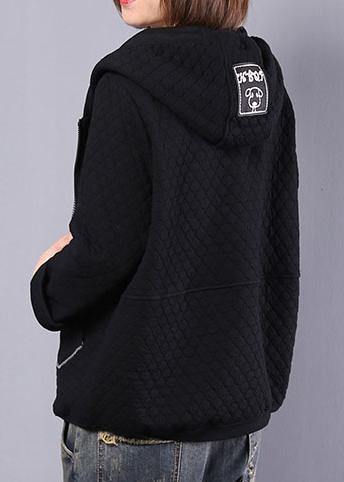Handmade Hooded Cotton Tops for Photography Black Short Coat Fall