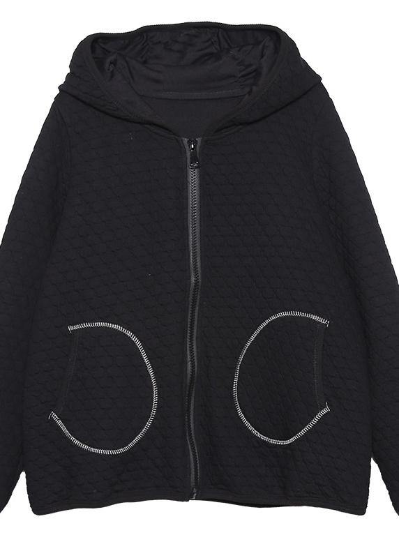 Handmade Hooded Cotton Tops for Photography Black Short Coat Fall
