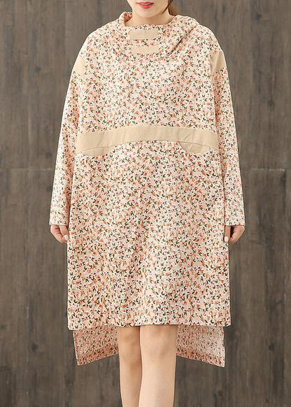 Handmade Hooded Patchwork Dress Sleeve Nude Print Dresses