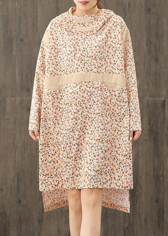 Handmade Hooded Patchwork Dress Sleeve Nude Print Dresses