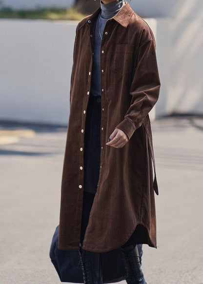 Handmade Lapel Button Down Trench Coat Chocolate Midi Coat