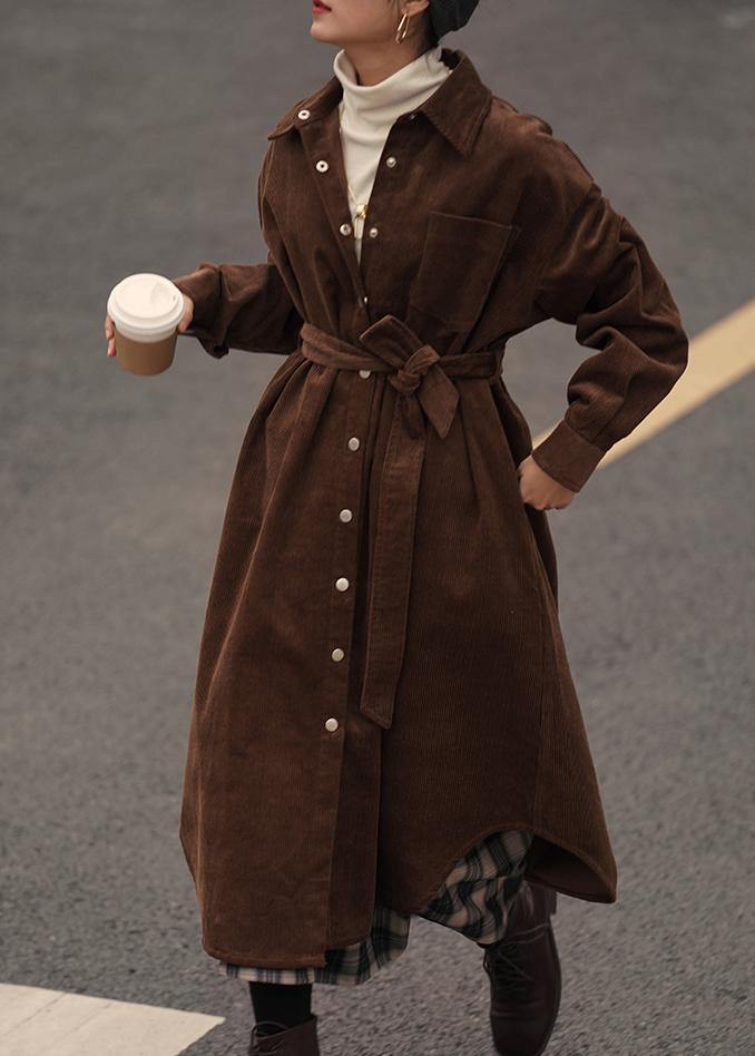 Handmade Lapel Button Down Trench Coat Chocolate Midi Coat