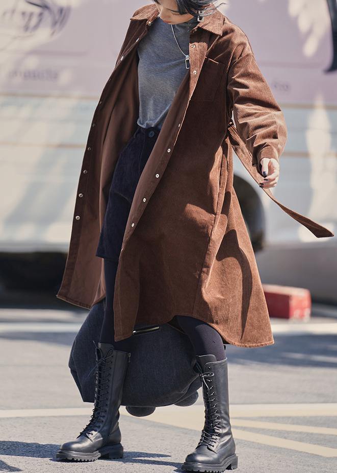 Handmade Lapel Button Down Trench Coat Chocolate Midi Coat