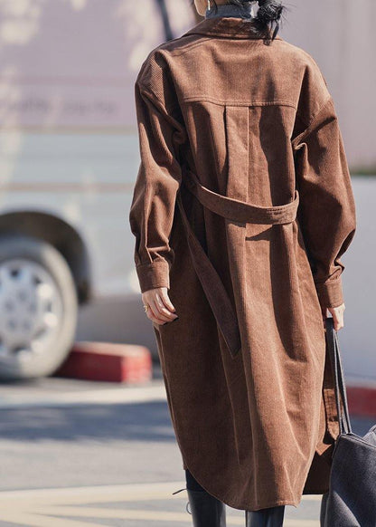 Handmade Lapel Button Down Trench Coat Chocolate Midi Coat