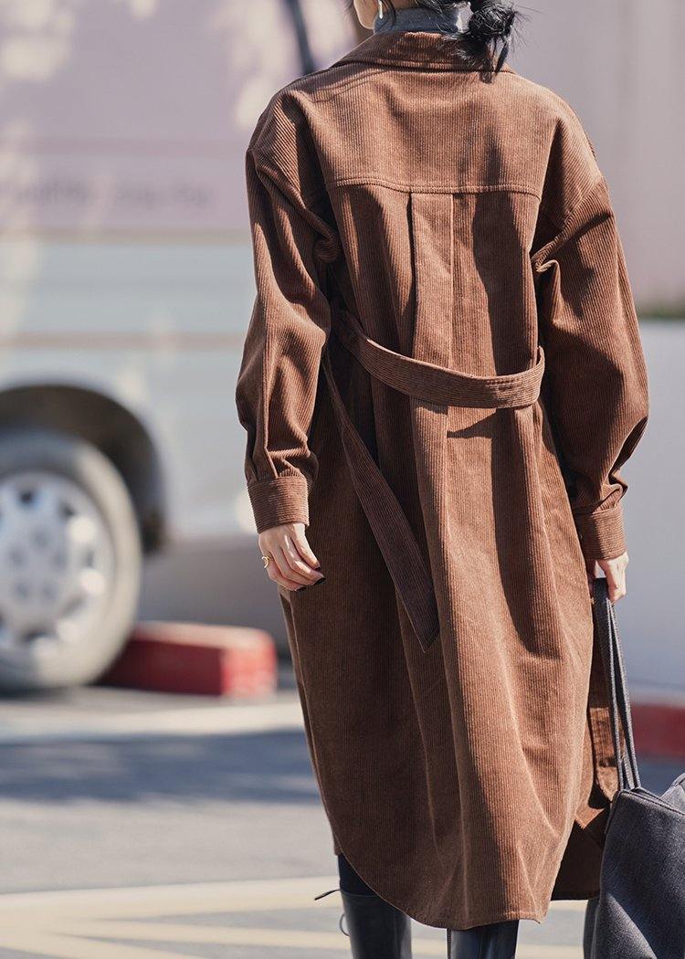 Handmade Lapel Button Down Trench Coat Chocolate Midi Coat