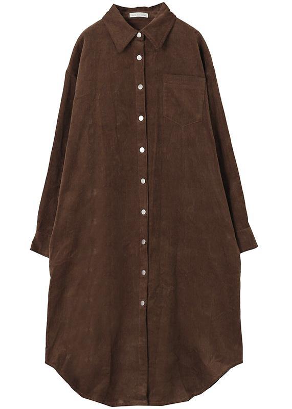 Handmade Lapel Button Down Trench Coat Chocolate Midi Coat