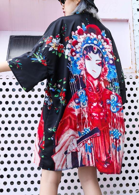 Handmade Lapel Half Sleeve Cotton Clothes for Design Black Print Dresses Summer